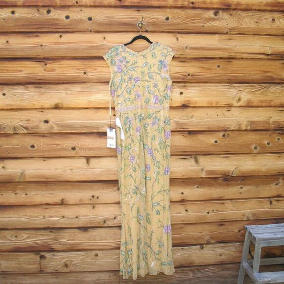 Mac Duggal 5229 Womens FLORAL BEADED CAP SLEEVE EVENING GOWN Caramel Size 12 - Picture 12 of 16